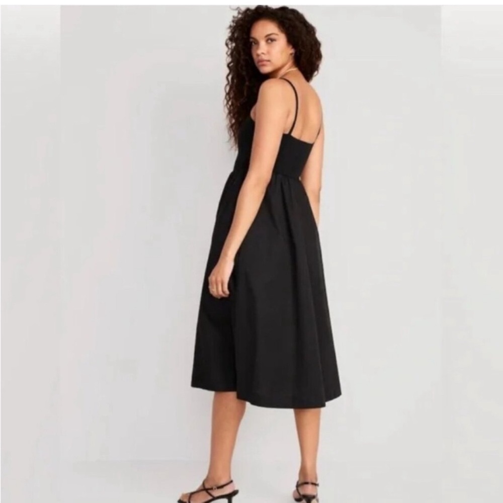 New Old Navy Poplin Cotton Smocked Midi Dress Black M TALL Cottage Prairie - Picture 5 of 8